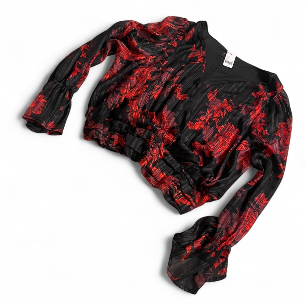 Lane Bryant Black and Red Floral Blouse